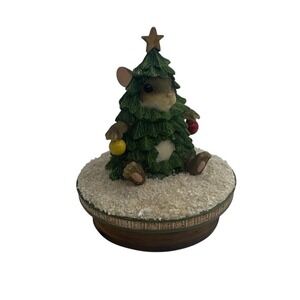Christmas Tree Mouse Figurine Holiday Woodland Winter Decor Star Ornament Snowy